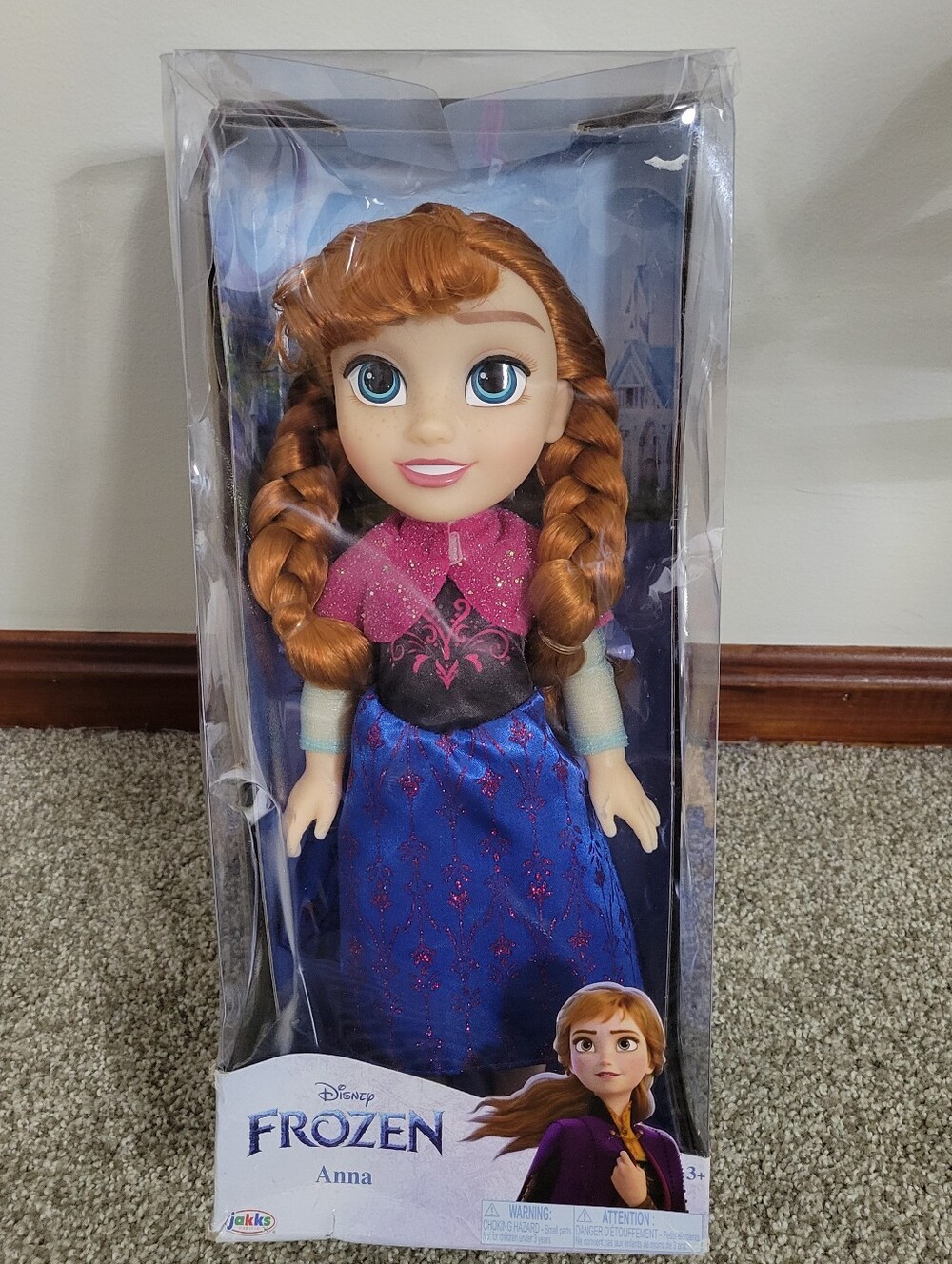New Disney Frozen Anna Fashion Doll in Pink Cape & Blue Dress